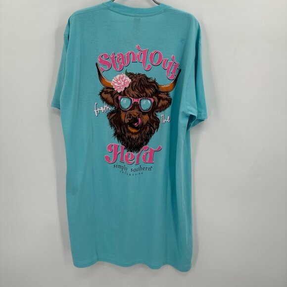 Simply Southern Short Sleeve T-Shirt sz XL Aqua Blue Stand Out Herd Tee NWT - Picture 1 of 7